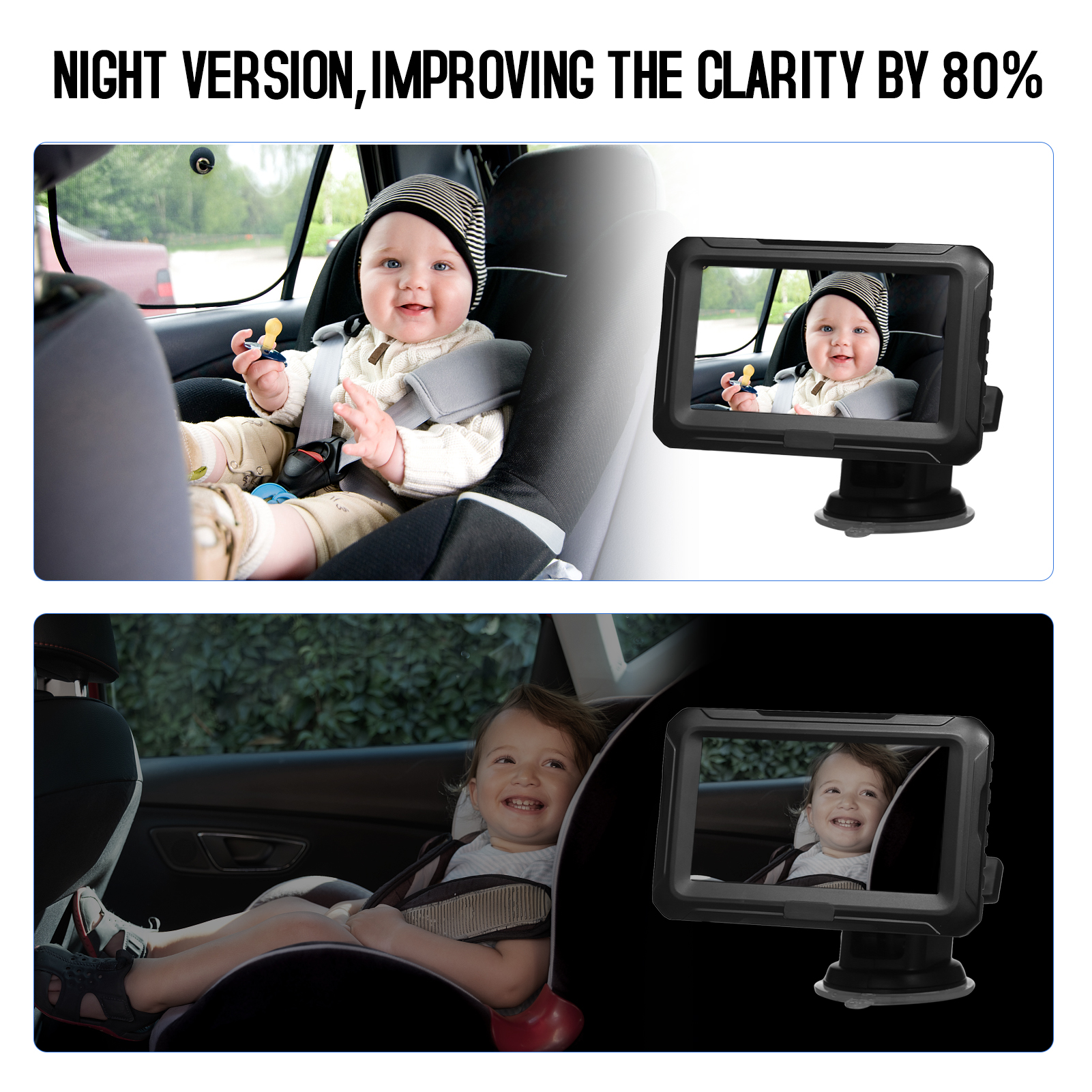 Baby Car Mirror, 1080P Baby Monitor with Camera Baby Car Mirror with 4.3'' IPS Screen Night Vision Function Adjustable Wide View