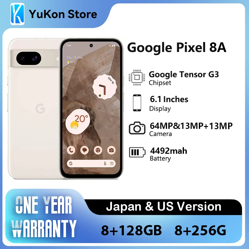Google Pixel 8a versión Global AI Smartphone Google Tensor G3 64 MP Quad PD cámara ancha 120Hz pantalla OLED batería de 4492mAh