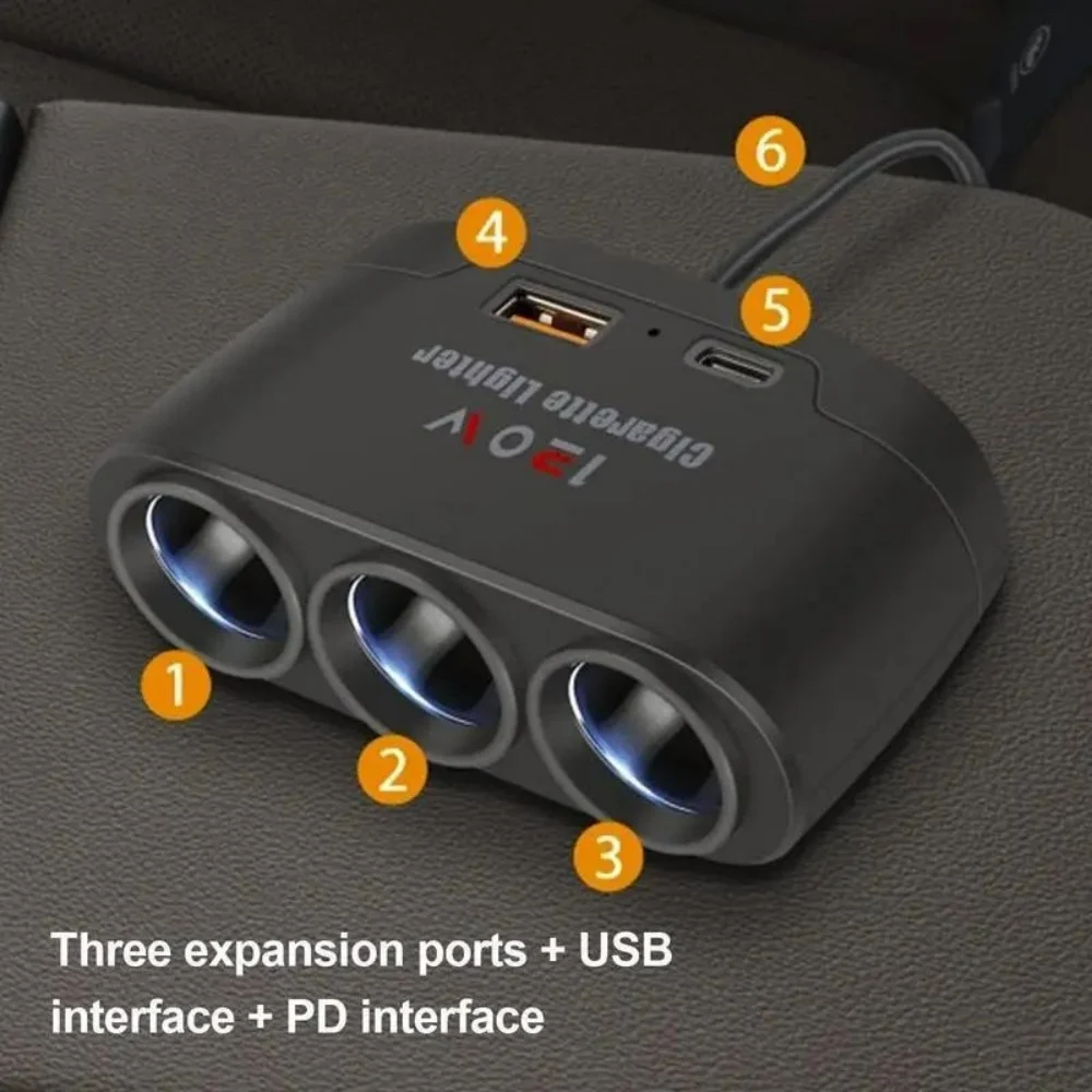 120W 3 In 1 Fast Charge Car Mobile Phone Charger Cigarette Lighter Adapter Fast Charging Plug Phone Power Adapter For Car DVR GP