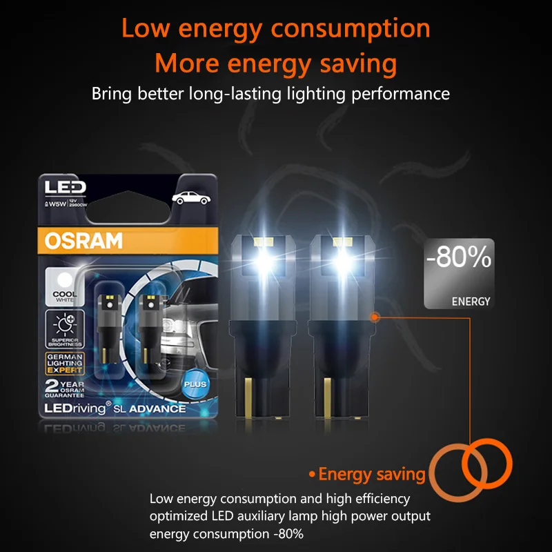 OSRAM LED T10 6000K W5W 194 LEDriving SL Advance 6000K witte auto-leeslampen deurlampen binnenverlichting 12V 1,5W 2980CW, paar