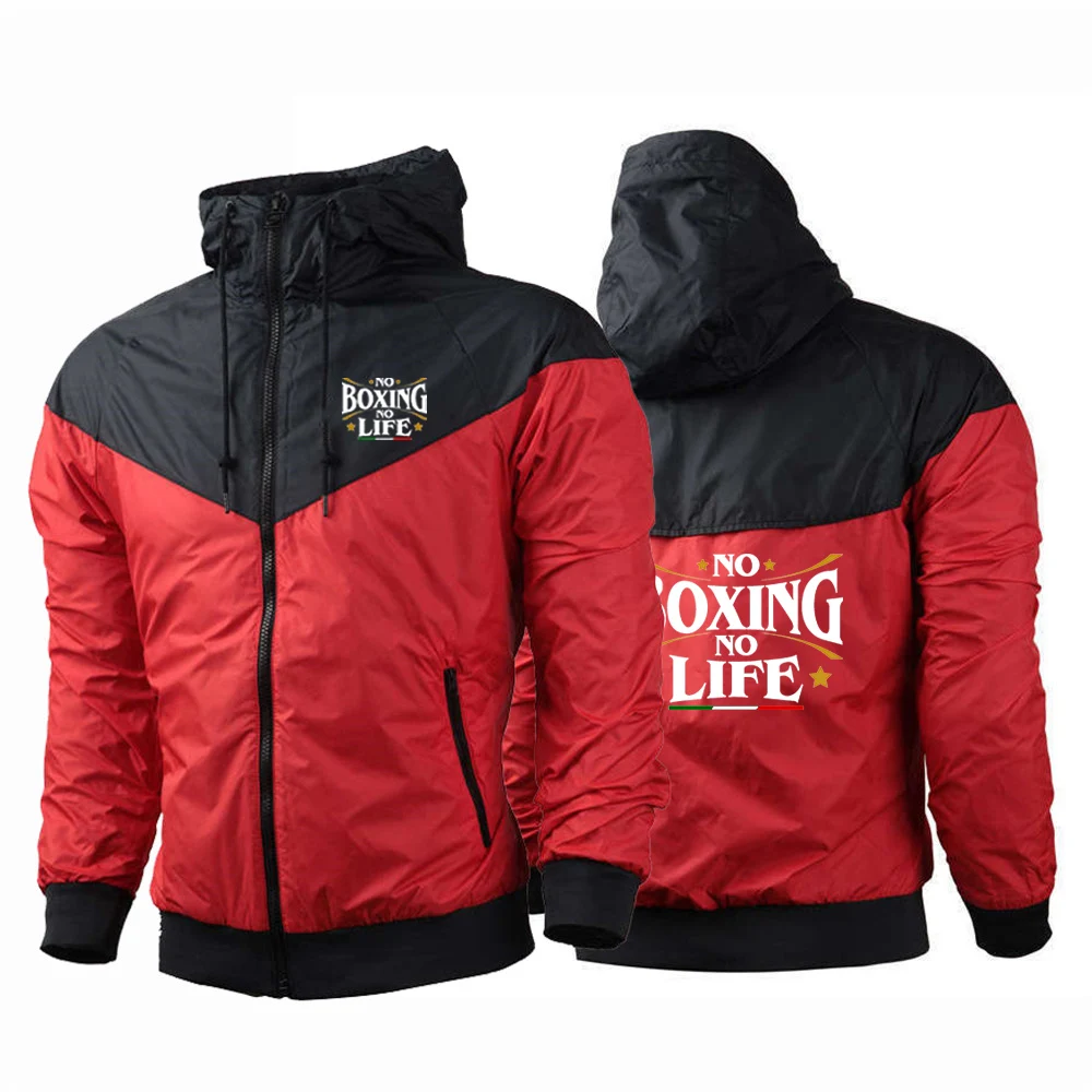 2025 No Boxing No Life Gym hombres primavera y otoño fino a prueba de viento Casual con capucha Color a juego moda estampado rompevientos abrigo