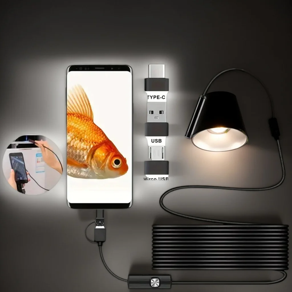 Mini kamera endoskopowa 3-w-1 – USB/Android/Type-C OTG do smartfonów, PC i samochodu (kamera inspekcyjna typu \"wąż\")
