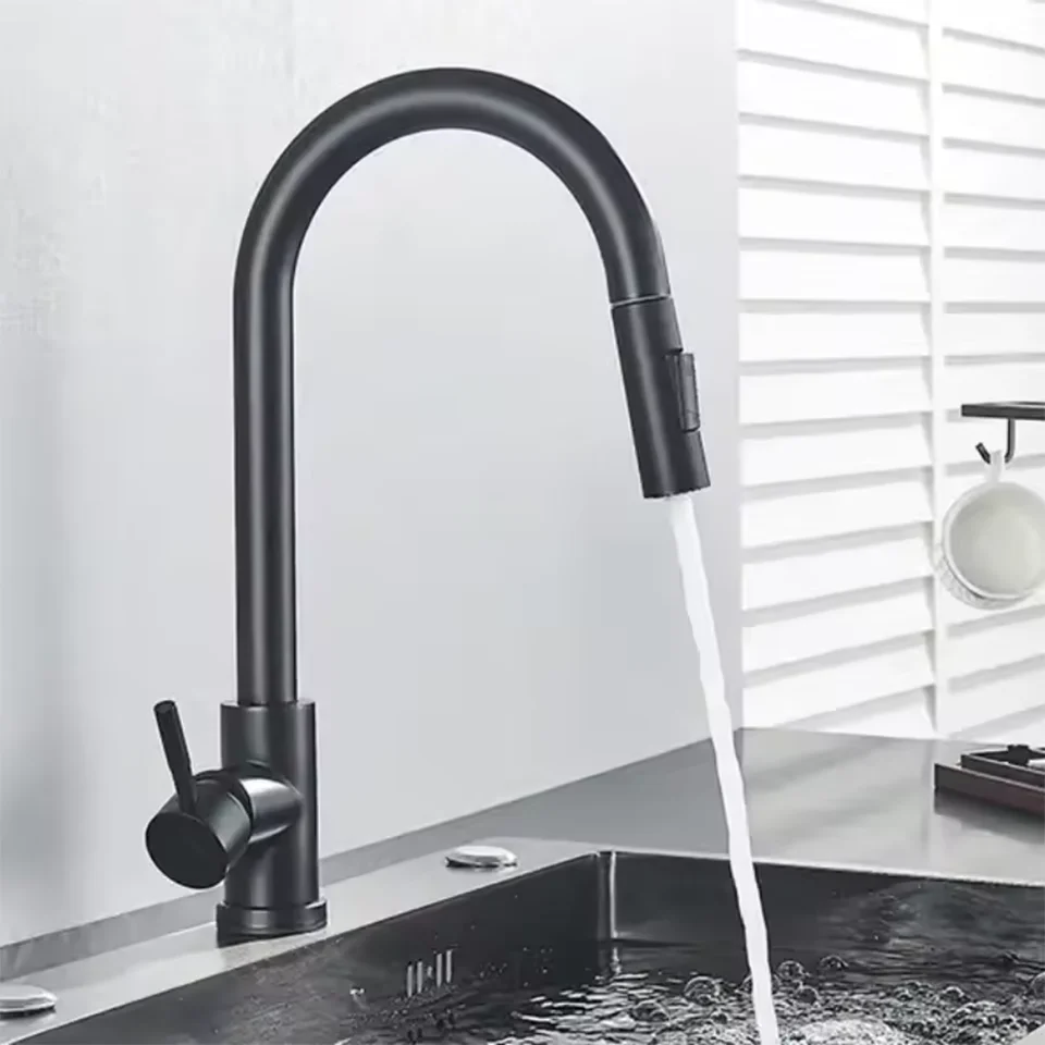 Grifo de cocina mixto frío y caliente, grifo de acero inoxidable, grifo de fregadero de cocina, grifo de cocina extraíble, grifo de un solo orificio