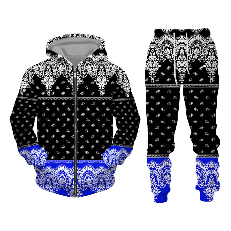 Chándal con estampado 3D de Bandanna para hombre, conjunto de Sudadera con capucha y pantalones, ropa deportiva informal de 2 piezas, otoño