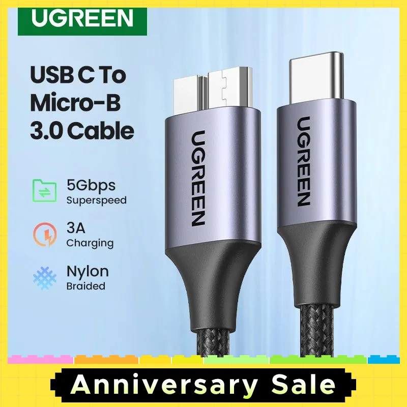 Ugreen-Cable USB tipo C a Micro B 3,0, Cable de sincronización de datos rápida para Macbook, disco duro, HDD, SSD, carcasa, 5Gbps, 3A