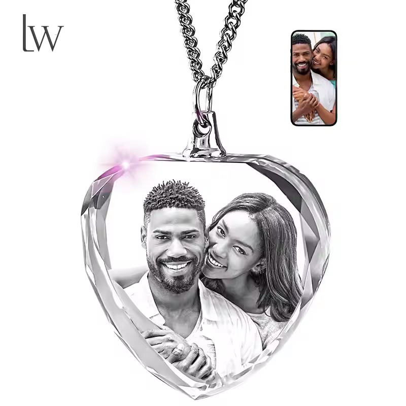 Foto de cristal 3D personalizada, coração de colar de presente personalizado, presente para esposa, mulheres, homens, ótimos presentes personalizados com sua própria foto