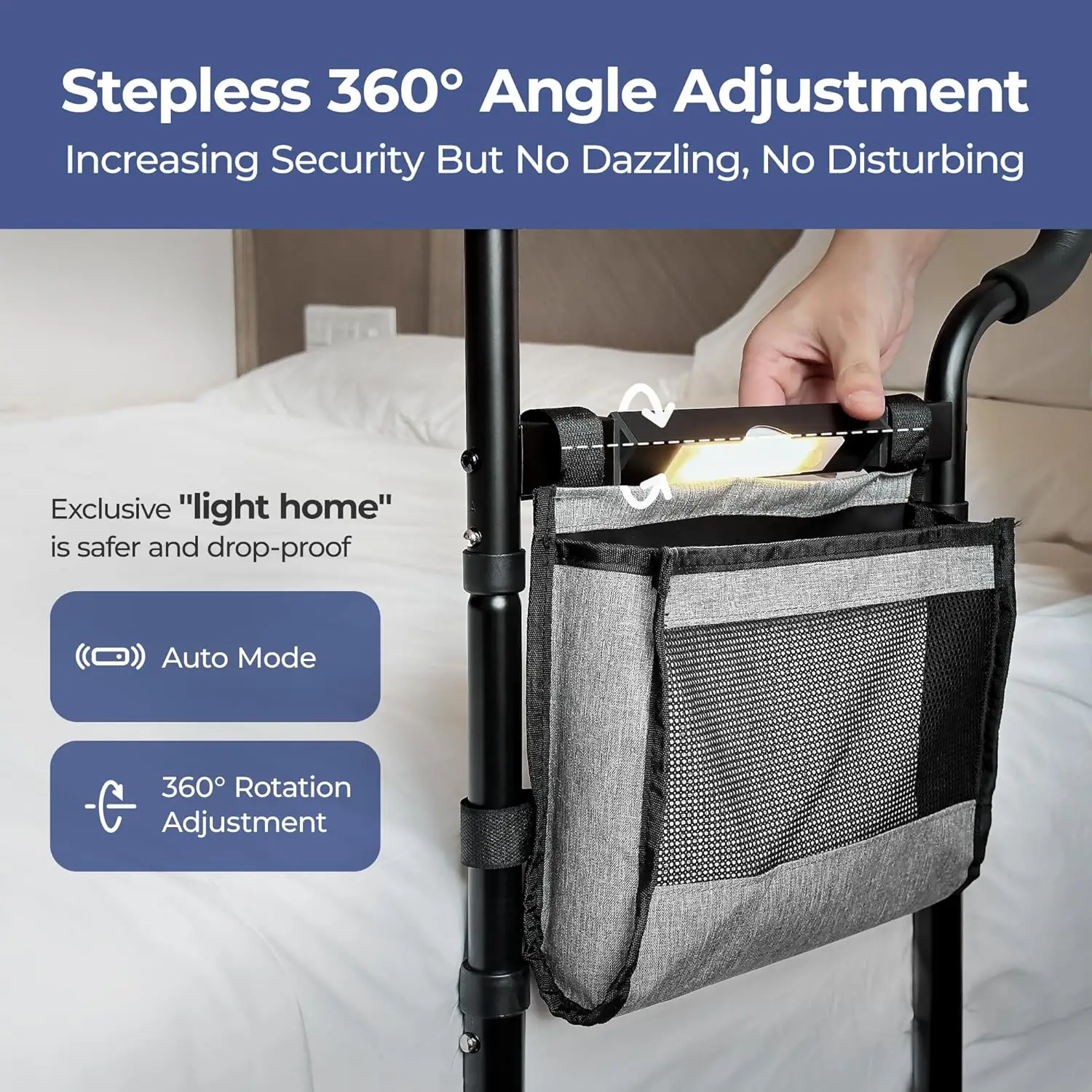 PRO Bed Guard, Bed Rails for Elderly Adults, Safety Bed Rail Adjustable in Height with Ergonomic Wider Handrail, Fall