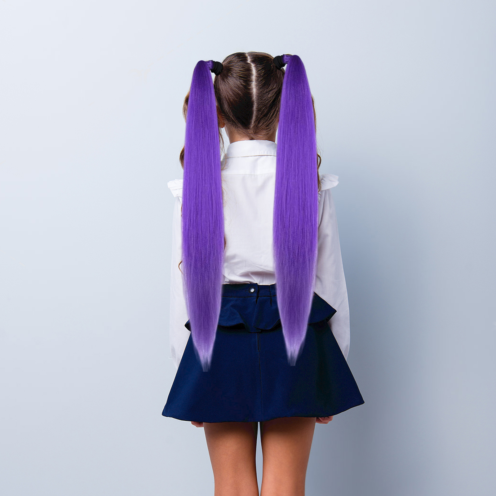 2 pièces Double queue de cheval violet perruque fille Cosplay accessoires queue de cheval Extension queue de cheval colorée pour les filles violet foncé cheveux accessoires