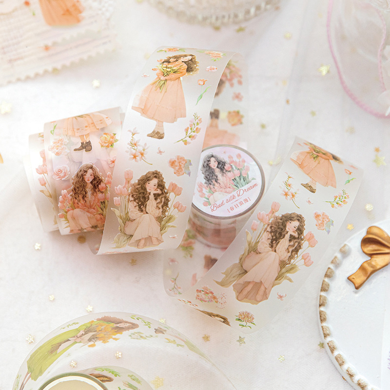 37.5 ミリメートル * 200 センチメートル女の子保持花シリーズかわいいキャラクター PET テープクリエイティブ DIY ジャーナルコラージュ装飾文具