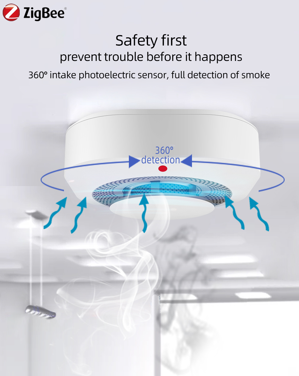 Tuya Smart Zigbee/Wifi Rauchmelder Smart Feuer Feuer Schutz Home Security Alarm Sound Licht Alarm APP Steuerung