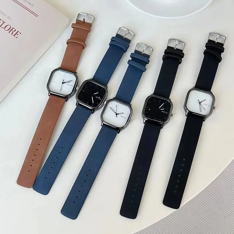 Reloj de moda con esfera cuadrada Simple, reloj de pulsera de cuarzo de cuero PU para hombre y mujer, reloj de pulsera para hombre