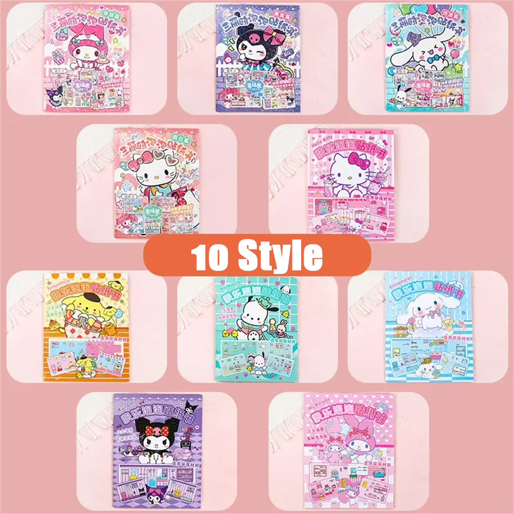 Sanrio livro silencioso bolha olá kitty cinnamoroll kuromi minha melodia pochacco brinquedo dos desenhos animados paisagem adesivo livro crianças brinquedos