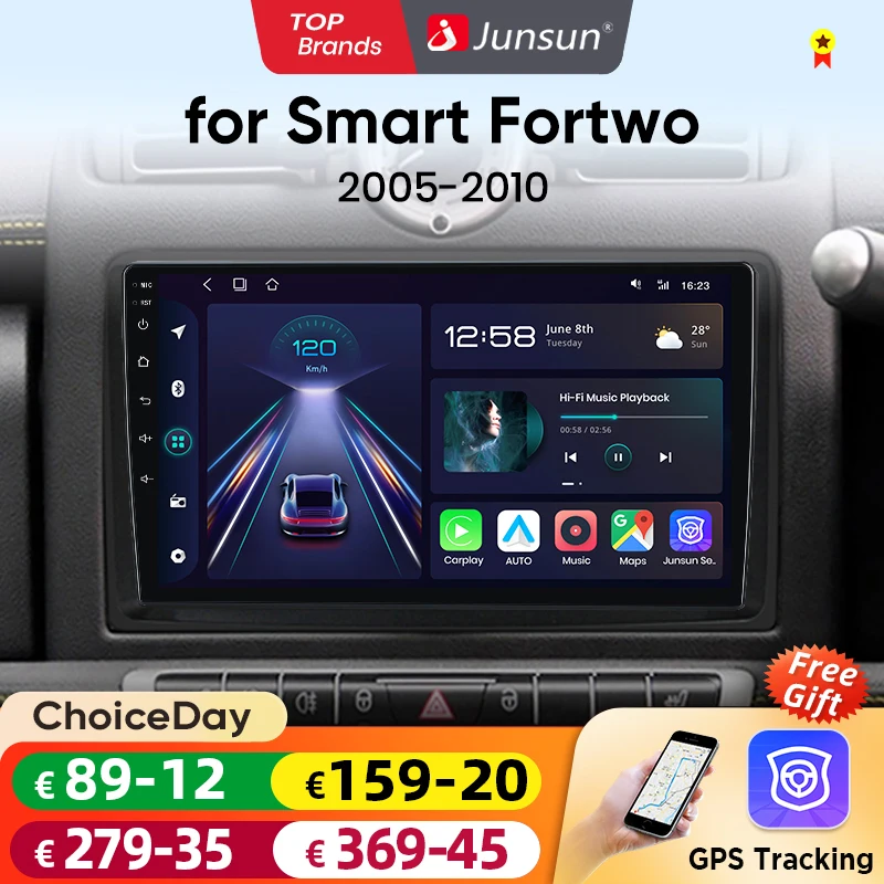 Junsun Android14 Radio samochodowe dla Merced Benz Smart Fortwo 451 2005-2010 Stereo dla Apple Wireless CarPlay Multimedia GPS FM RDS 4G