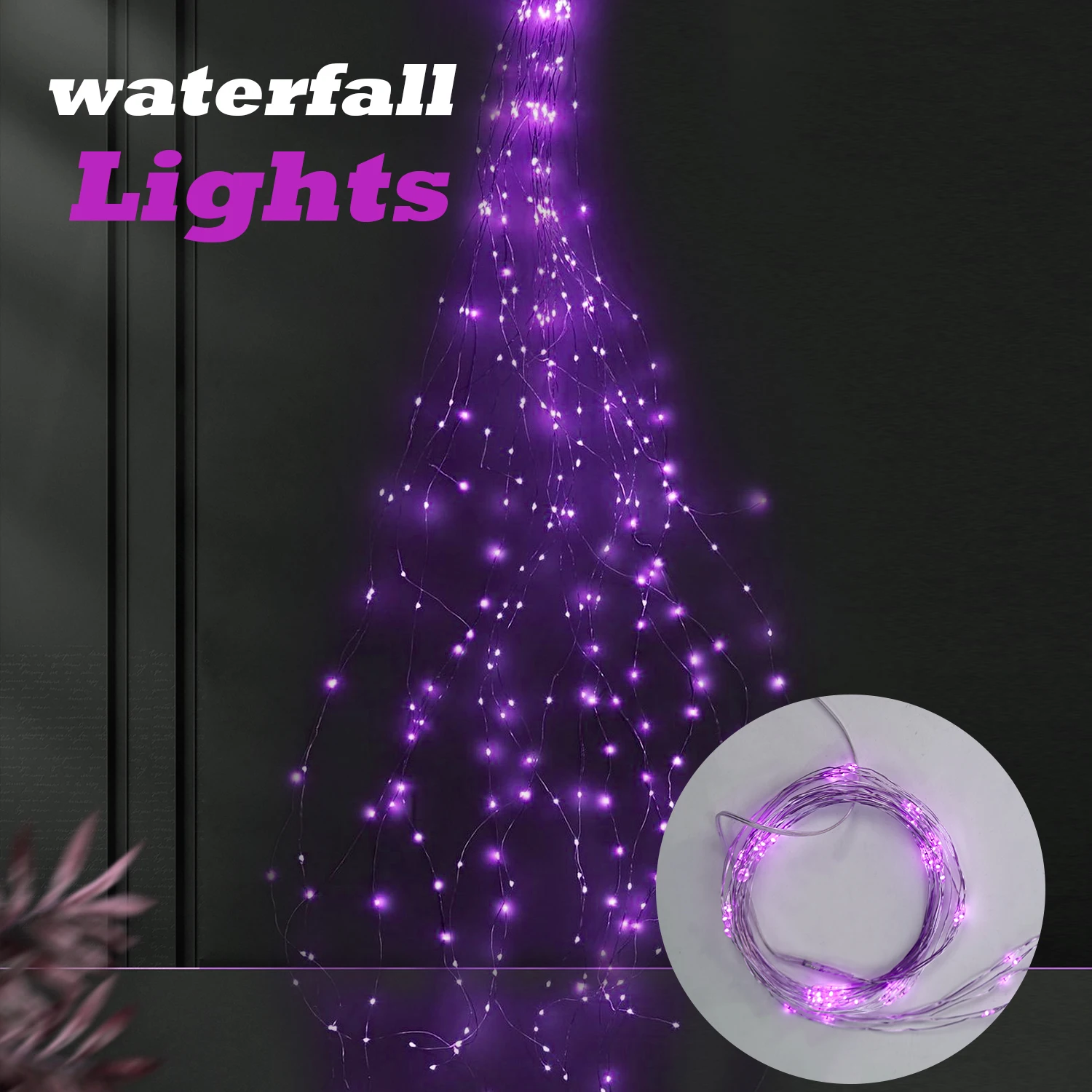 600LED Purple Waterfall Lamps Outdoor Fairy String Halloween Tree Lights For Wedding Party Curtain Street Garlands Holiday
