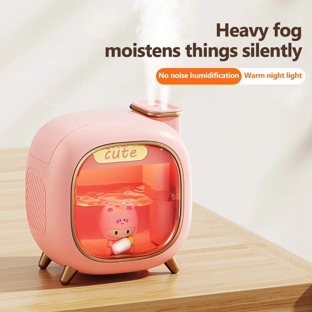 ตุ๊กตาน่ารัก Humidifier หัวฉีดคู่สเปรย์ 500ML ถังน้ําความจุขนาดใหญ่ Ultrasonic AROMA Essential Oils Diffuser Soft Night Light