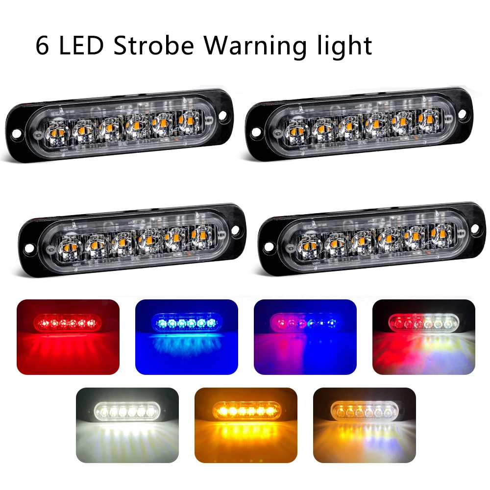 Luz estroboscópica led intermitente para coche, luces de rejilla, luz de emergencia, luz de advertencia de 6led, Luces de policía para coche, camión, luz estroboscópica, 12v, 24v