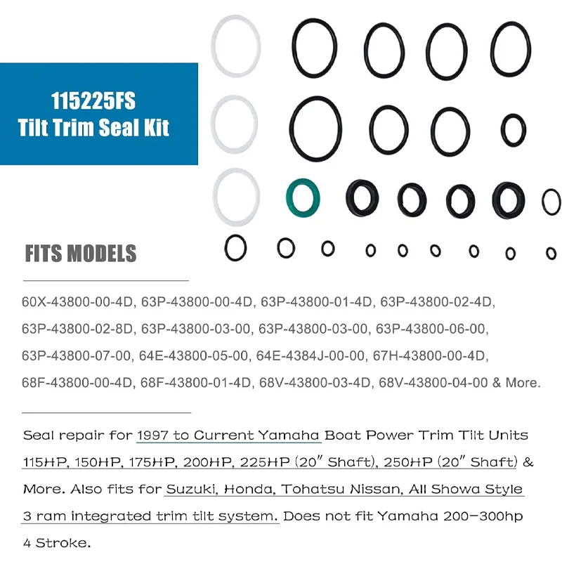 Tilt Trim Seal Kit para Yamaha Boat, 1997 & up 115225FS Poder de Ataque Rápido com Mais O-Ring, Power Units 115HP 150HP 175HP 200HP