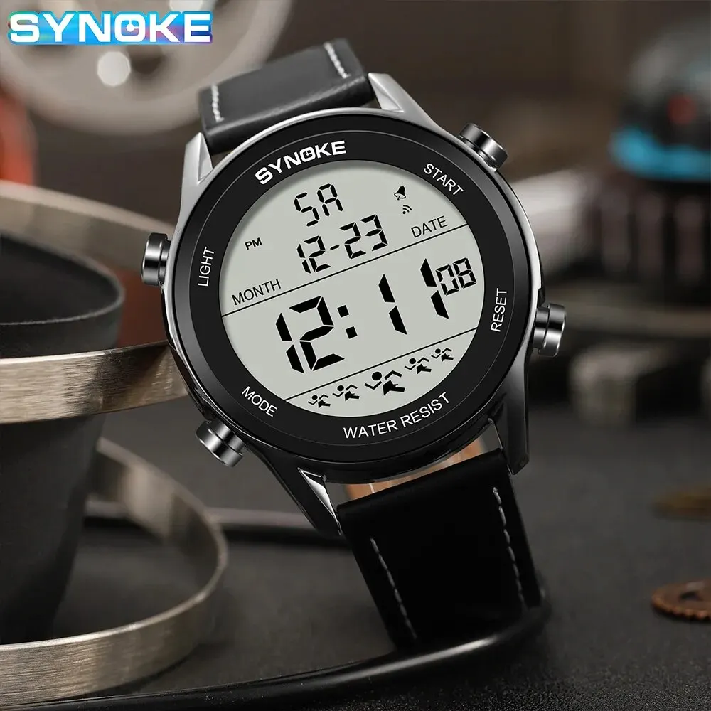 Synoke-男性用アウトドアスポーツ腕時計,多機能,防水,大画面,明るいLED,デジタルベルト,ファッショナブル