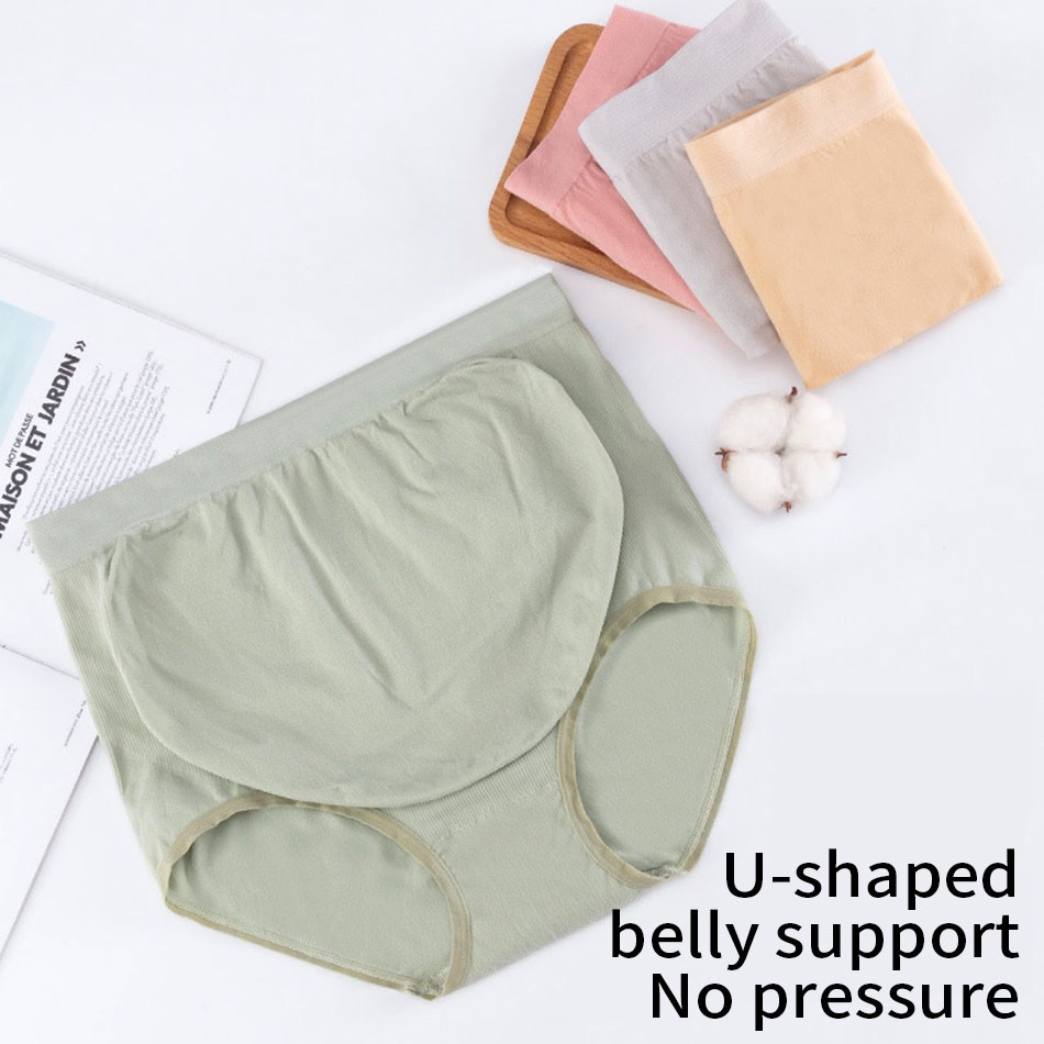 Bragas para mujeres embarazadas, ropa interior de Color sólido de algodón sin costuras con soporte para el vientre de cintura alta, bragas cómodas