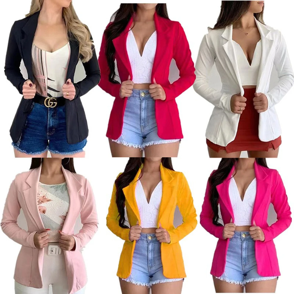 Casaco esportivo feminino elegante, top casual esportivo de escritório fino de manga comprida