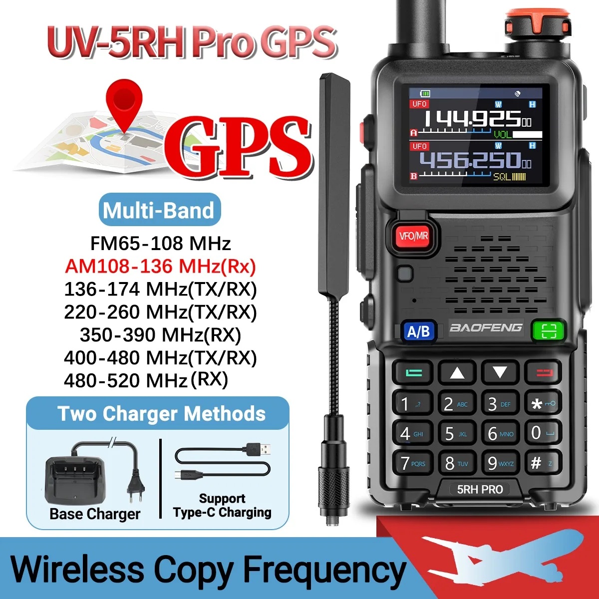 BAOFENG UV-5RH PRO GPS Walkie Talkie Multi Band Wireless Kopierfrequenz Typ-C NOAA Upgrade UV-5RH UV 17 Pro GPS Amateurfunk
