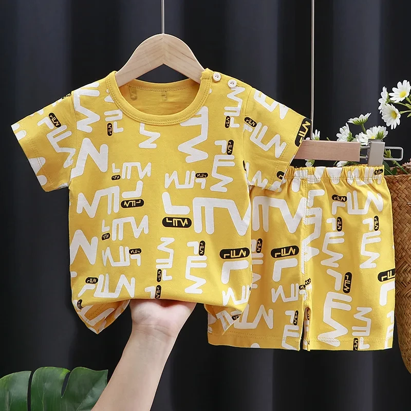 Crianças conjunto de roupas do bebê menino/menina camiseta + shorts roupas verão algodão dos desenhos animados casual meninos agasalho crianças conjunto roupas do bebê