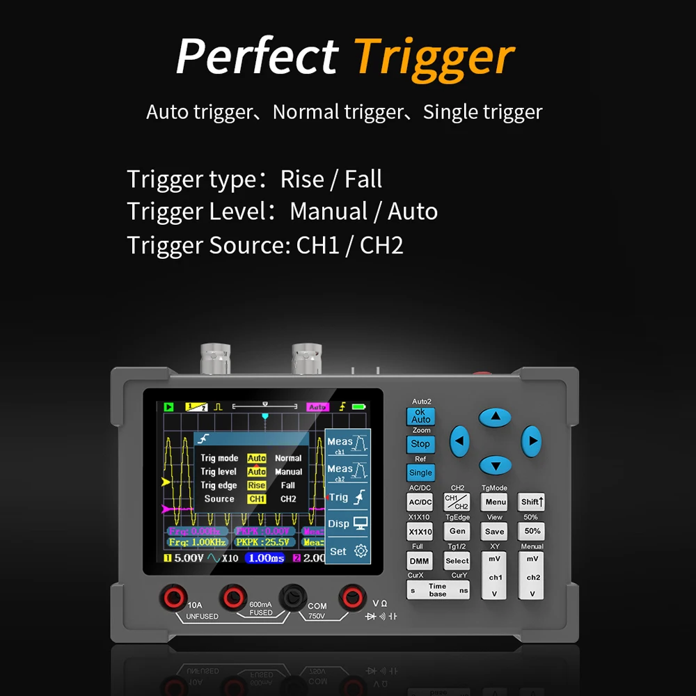 3 in1 oscilloscopio digitale multimetro generatore di segnale doppio canale 120Mhz larghezza di banda 250MSa/s frequenza di campionamento oscilloscopio portatile