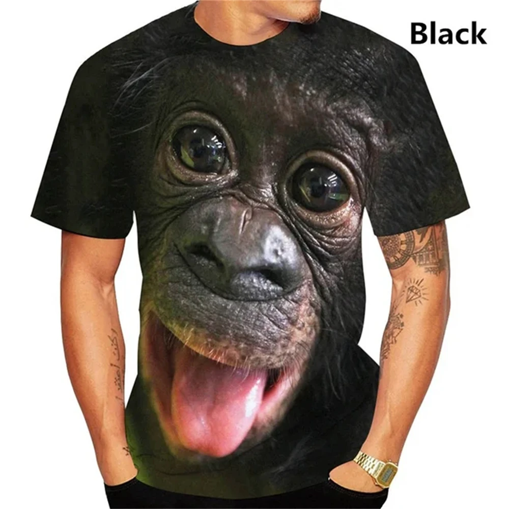 面白いキス猿リップグラフィック Tシャツ男性服 3D パロディーゴリラオランウータンプリント Tシャツユニセックス半袖トップス Tシャツ