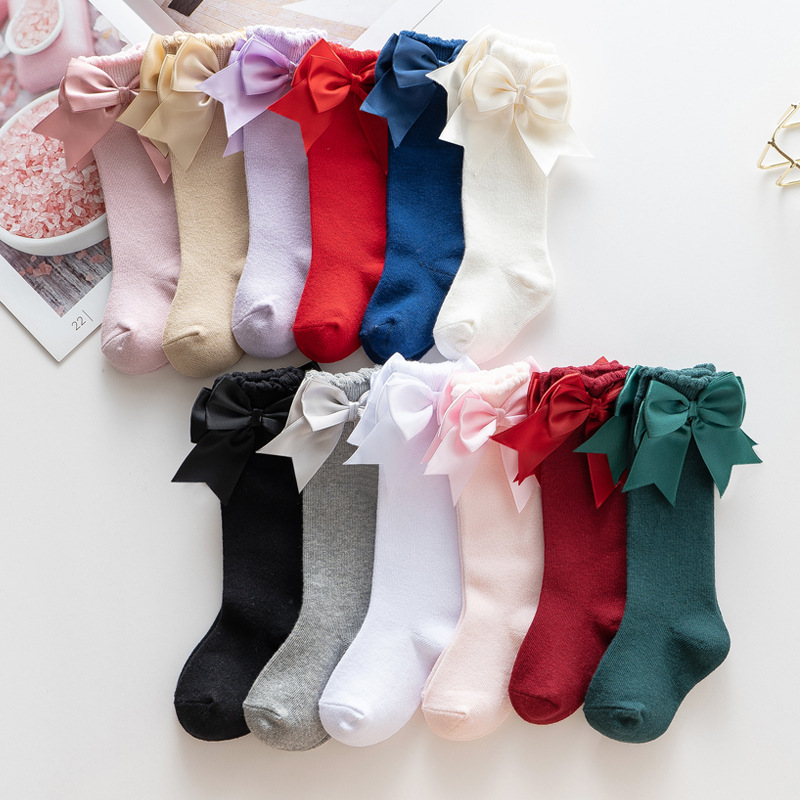 Mùa Thu Đông Trẻ Em Đầu Gối Cao Tất Bé Gái Cotton Nơ Lớn Mềm Mại Bé Công Chúa Trẻ Em Ống Dài Socken Cho 0-5Years