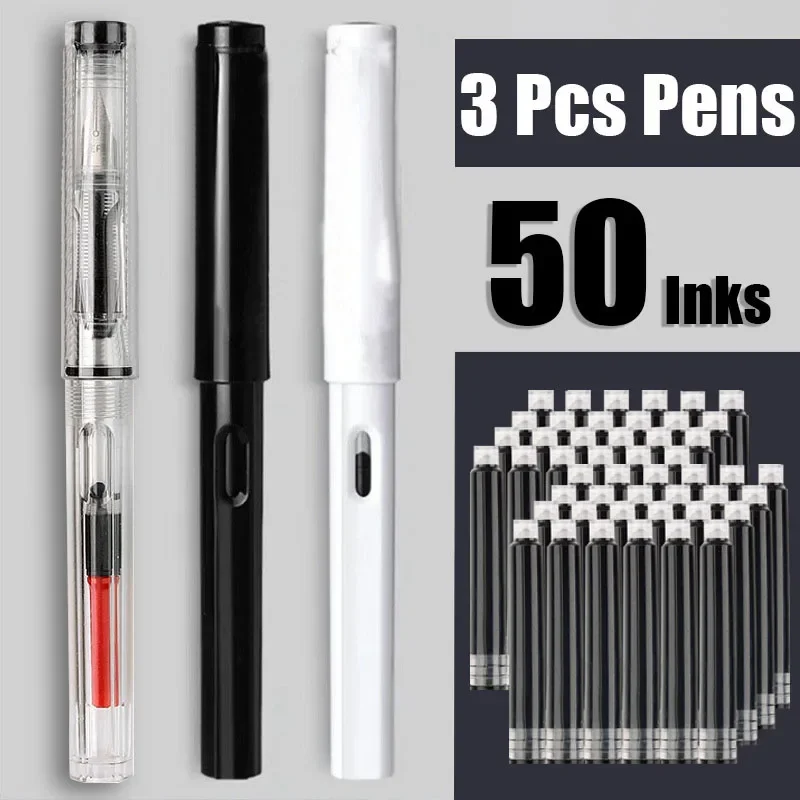 53 pçs caneta tinteiro conjunto de tinta substituível preto/azul/vermelho tinta ef canetas escolares material de escritório papelaria para escrever caligrafia caneta