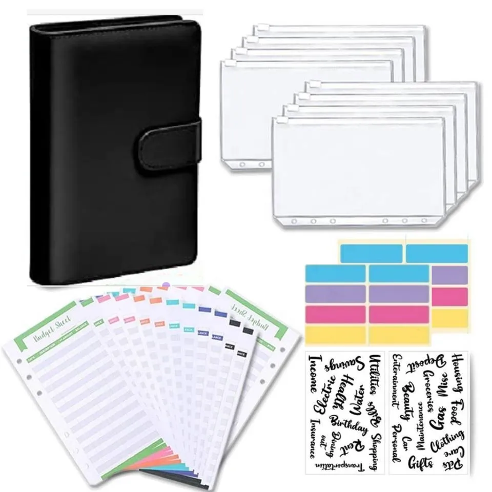 Raccoglitore budget in pelle con buste per contanti Tasche con cerniera Raccoglitore piccolo budget francese per risparmiare denaro Organizzatore pianificatore A6