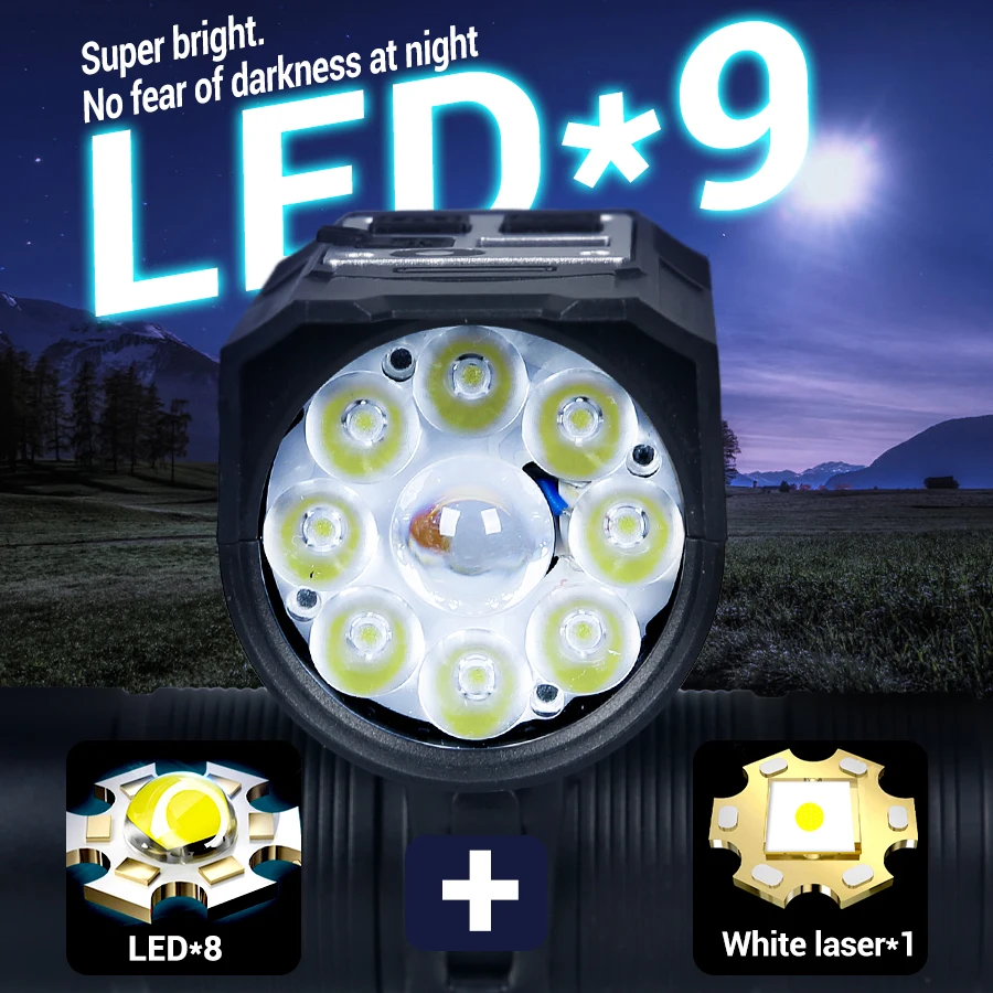 Feu avant de vélo à 9 LED, Rechargeable, avec klaxon, phares de vélo vtt, lampe de sécurité pour cyclisme de nuit