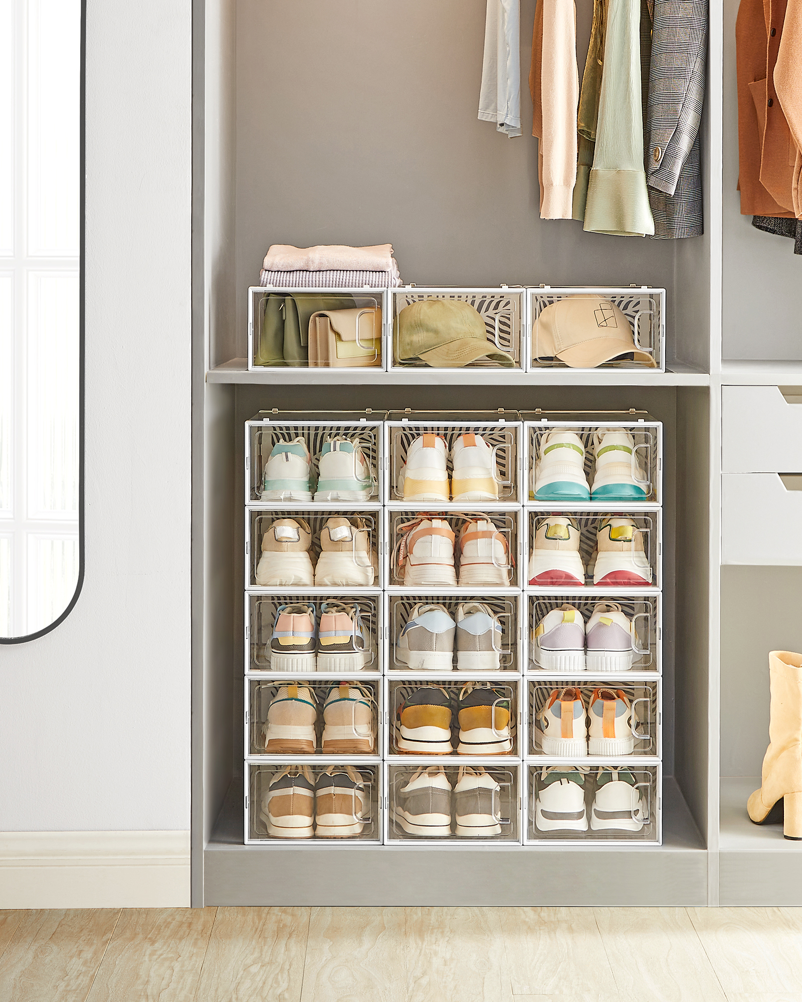 SONGMICS Schuhregal Schuhbox, 18er Set Aufbewahrungsbox für Schuhe