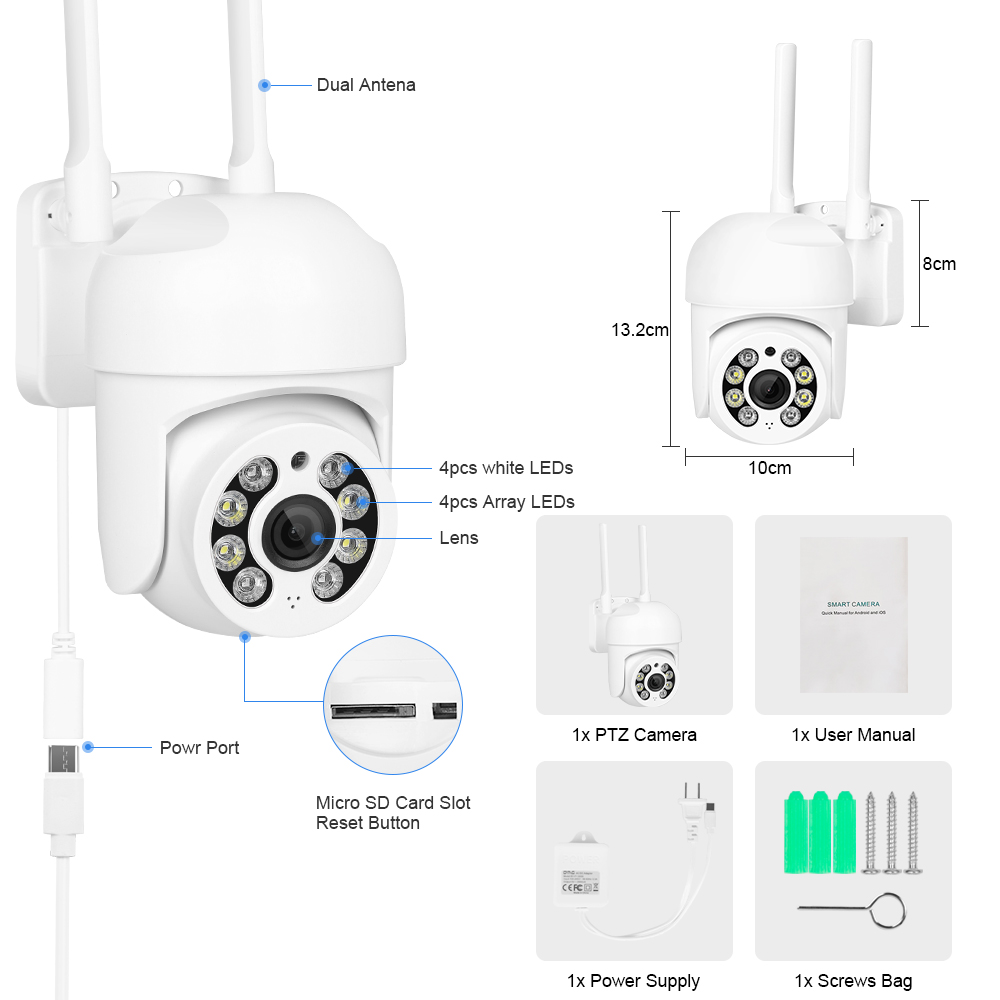 Cámara IP PTZ impermeable para exteriores, videocámara HD de 4MP con Wifi, Zoom Digital 5X, 1080P, vigilancia CCTV, IA, seguimiento automático, ICsee