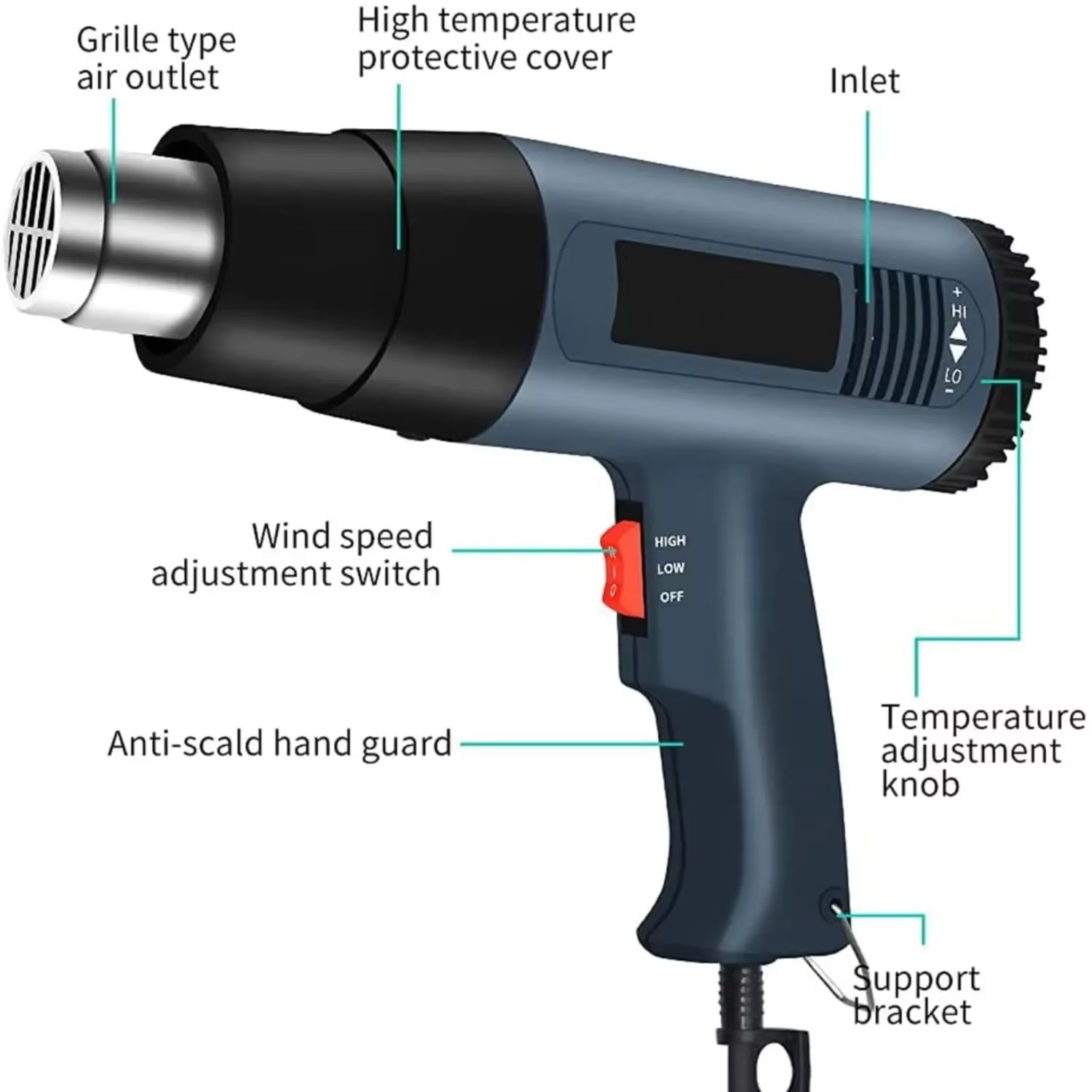 2000 W Heteluchtpistool Professioneel Heteluchtpistool 60-600 D 4 Nozzles voor DIY Strippen Verf Krimpen PVC en Thuis