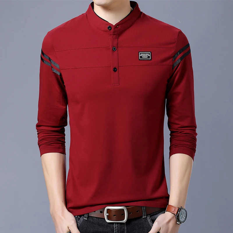แฟชั่นผู้ชายฤดูร้อนเสื้อโปโลแขนยาวลําลองผ้าฝ้ายBreathable Top Stand Upคอยาวแขนยาวเกาหลีเสื้อสบาย