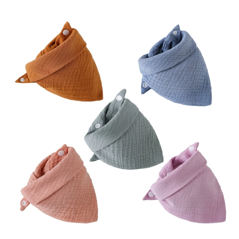 Babadores para alimentação de bebês, 5 peças, toalha de saliva para cachecol triangular, bandana, babador de algodão macio, botão ajustável, pano para meninos