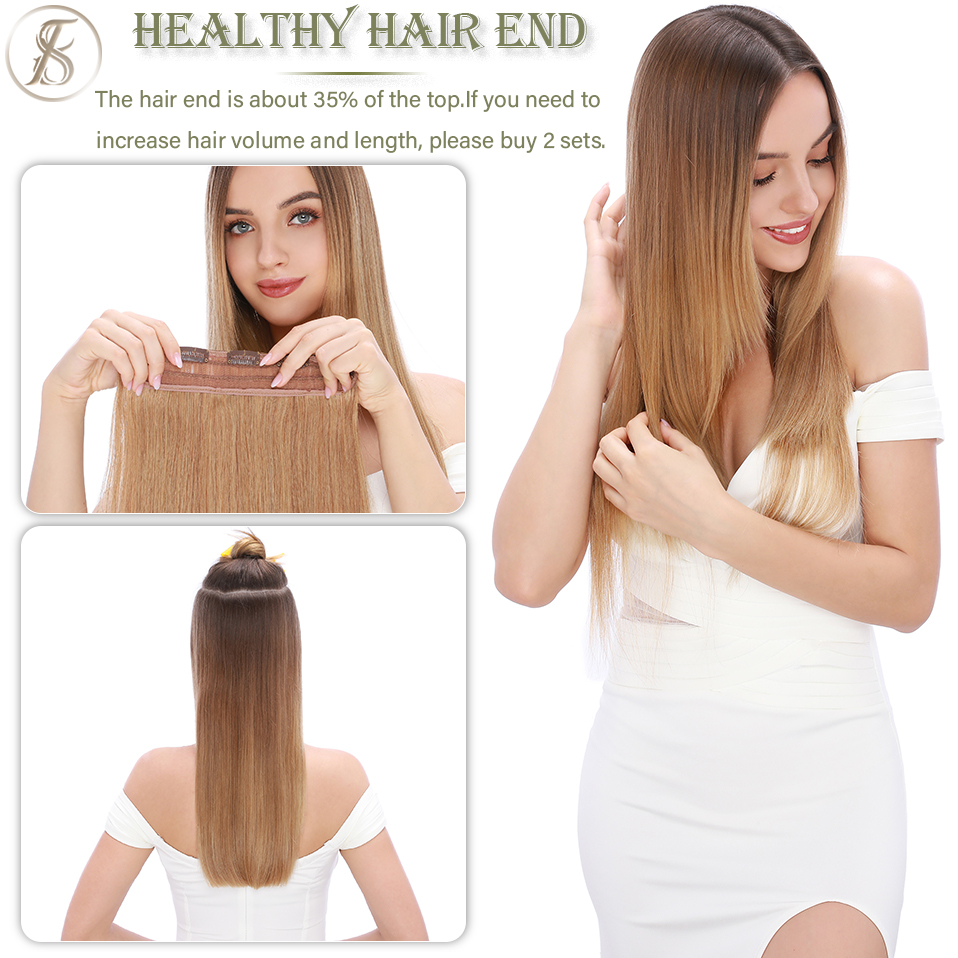 TESS 40-60g 10 "-24" คลิปต่อผมมนุษย์ผมคลิป 3/4 Full Head Hairpiece คลิปธรรมชาติผมส่วนขยาย Healthy End