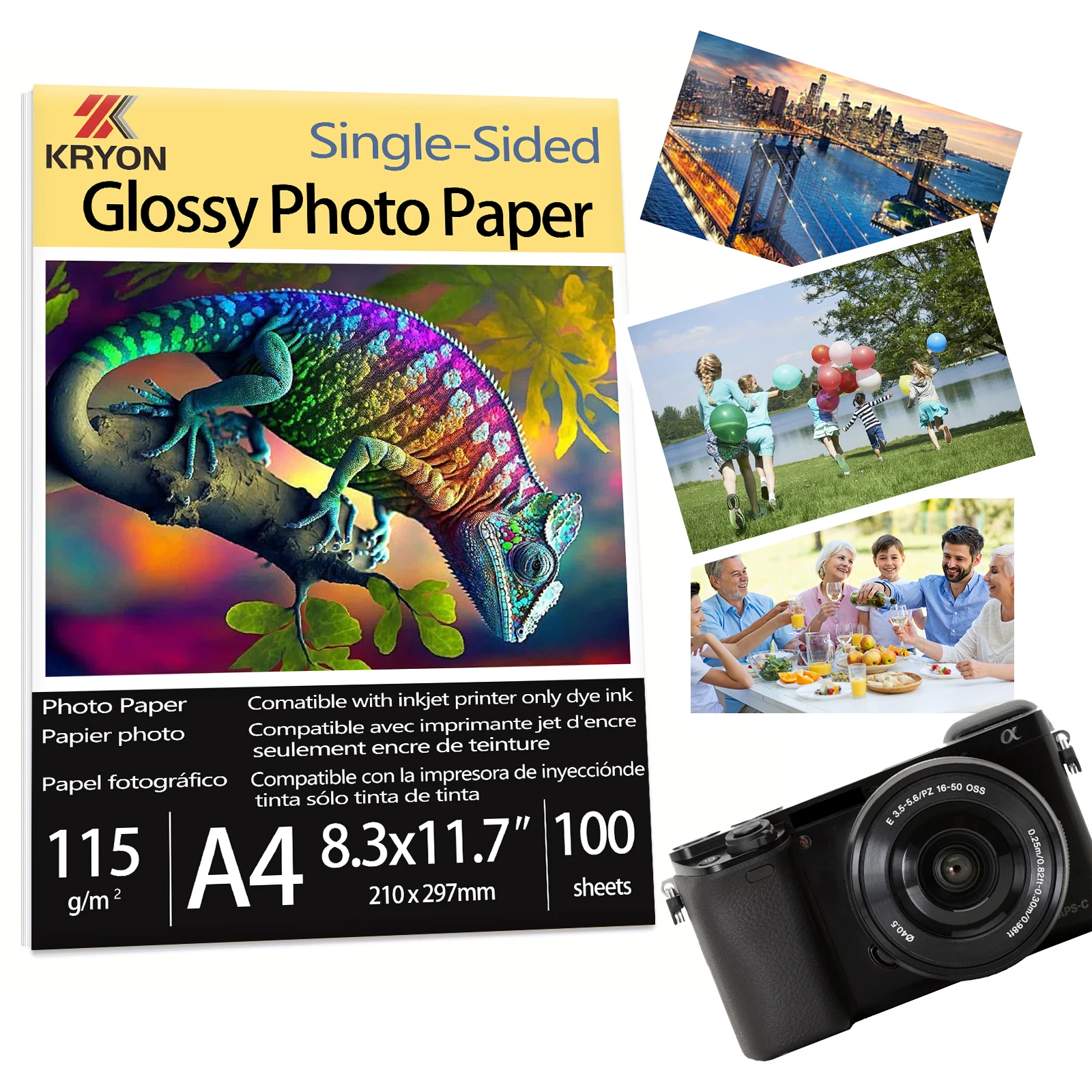 115gsm A4 100 feuilles simple face brillant Photo impression jet d'encre 8.3X11.7 pouces bricolage cadeaux de fête Brochure Flyer Photo Photos imprimante