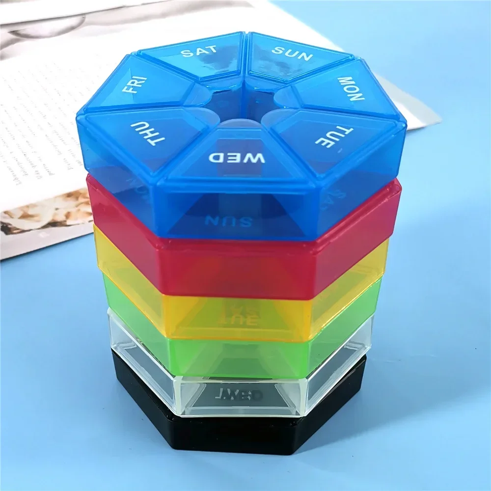 1PcsA week 7 corners pill box Round 7 boxes for one week small pill box mini 7 days portable points Medicine jewelry box