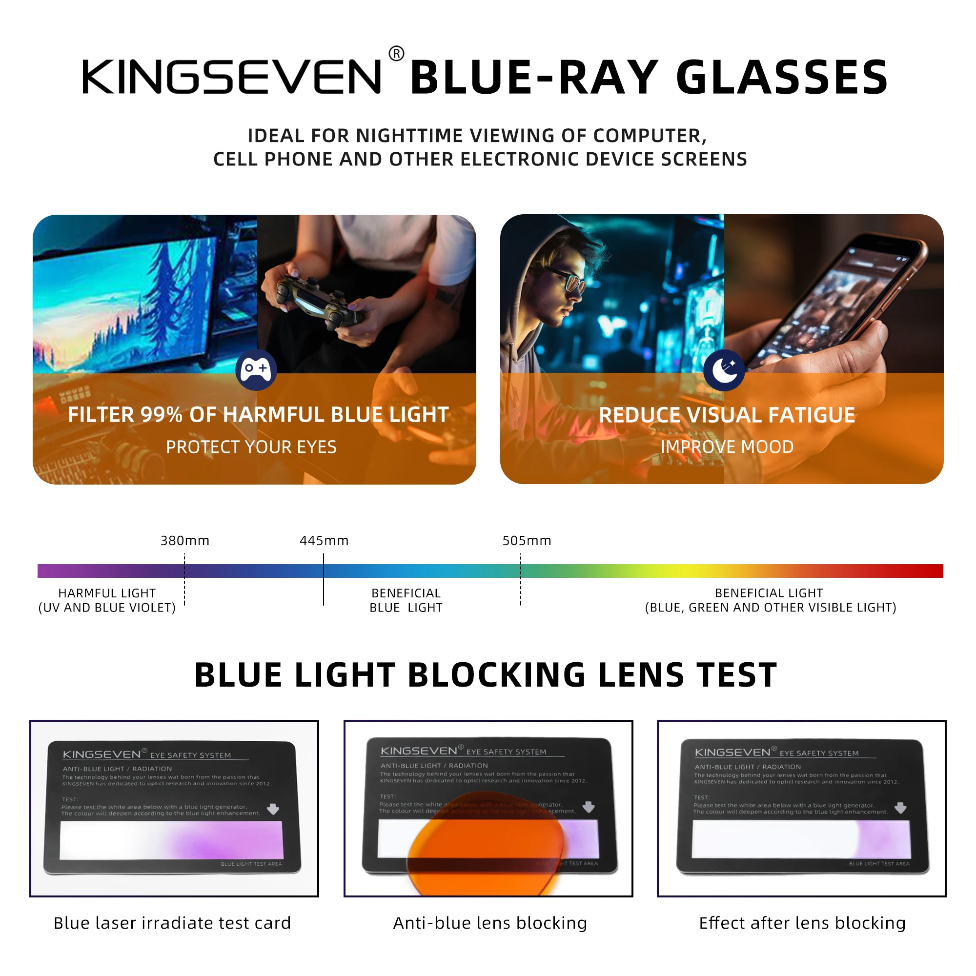 KINGSEVEN 99% 블루레이 차단 안경, 투명 렌즈 안경, 블루 라이트 차단, 컴퓨터 장식 안경, 남녀공용, 신제품
