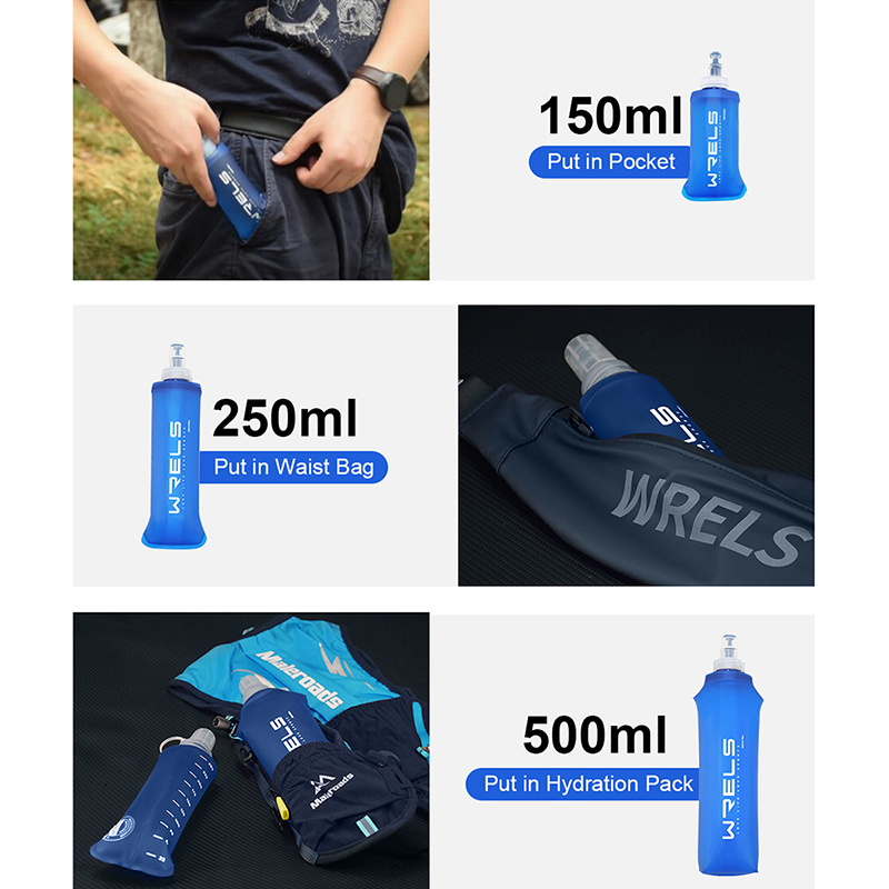 WRELS botella de agua plegable TPU sin BPA matraz blando plegable deporte al aire libre senderismo Camping correr botella de agua suave portátil