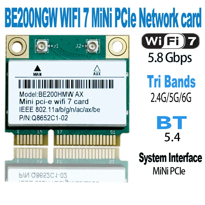 Карта WDXUN WiFi 7 BE200 BE200HMW mini pcie для Bluetooth 5,4, трехдиапазонная беспроводная сеть 2,4G/5G/6 ГГц для ПК Windows 10/11 WiFi6E