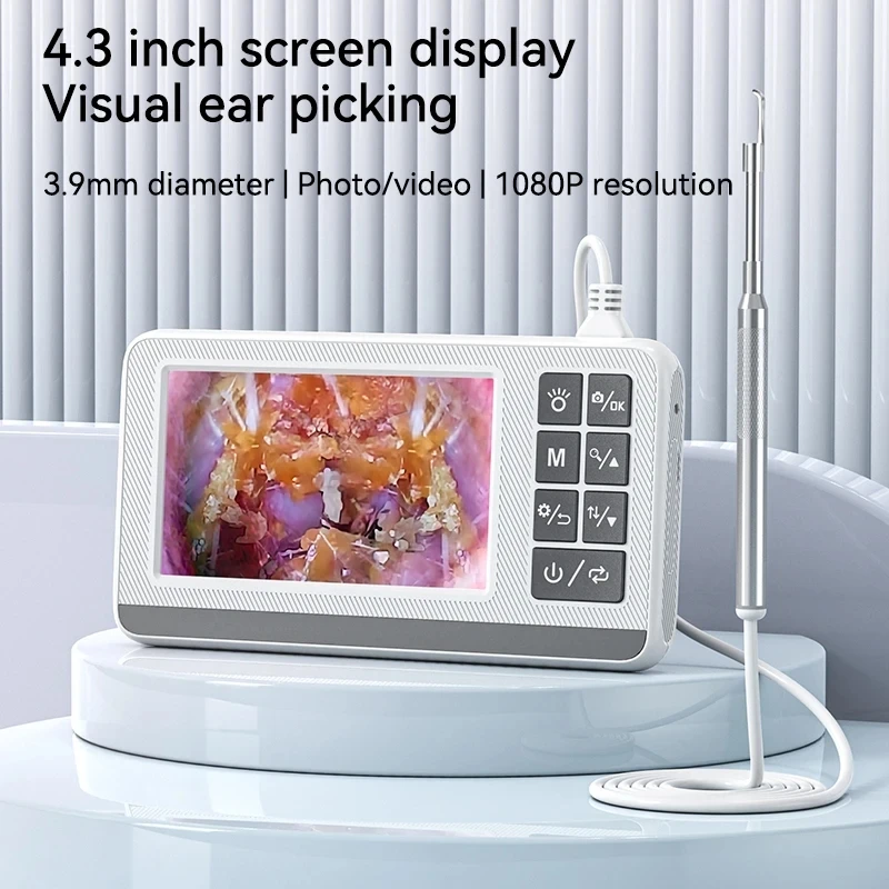Cámara de oído otoscopio Digital 3,9mm 4,3 pulgadas HD 1080P para limpieza de oídos para niños y adultos tipo C con tarjeta de 32G puede conectar PC