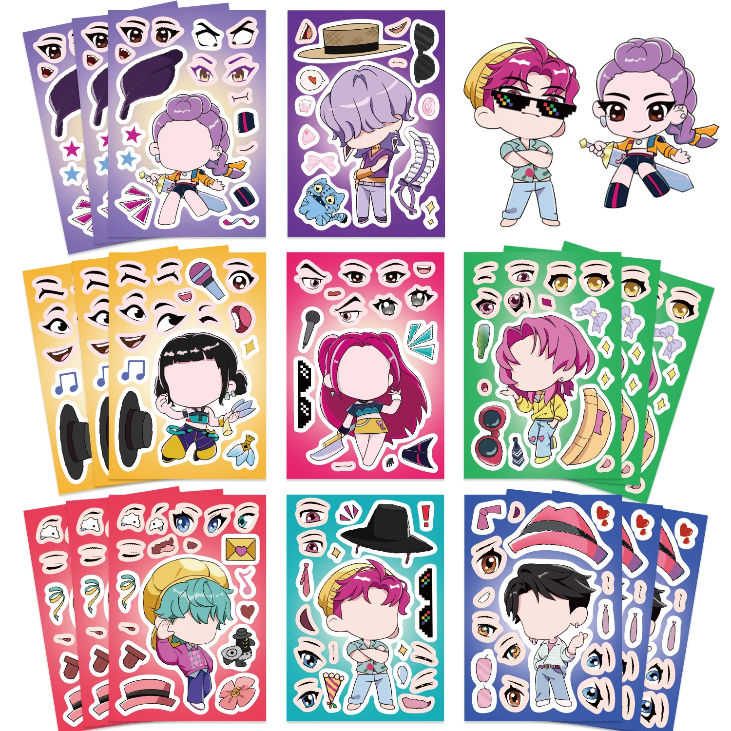 8/16/24Pcs K-Pop Jigsaw puzzle Stickers Witch Hunter Make a face Stickers DIY Handicrafts Waterproof Repeatable Sticker