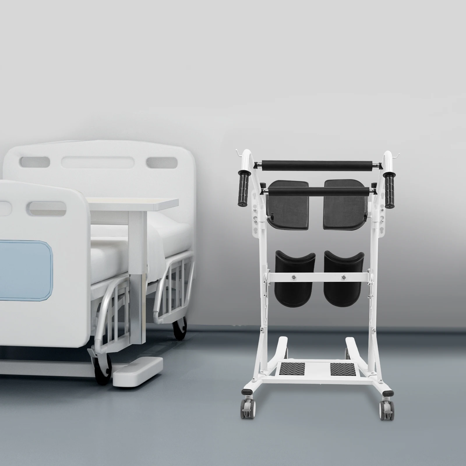 Zit-sta-patiëntenlift past op thuis/hospital/verpleeghuizen, staande transferlift met 3 in hoogte verstelbare zitting en kniebeschermers