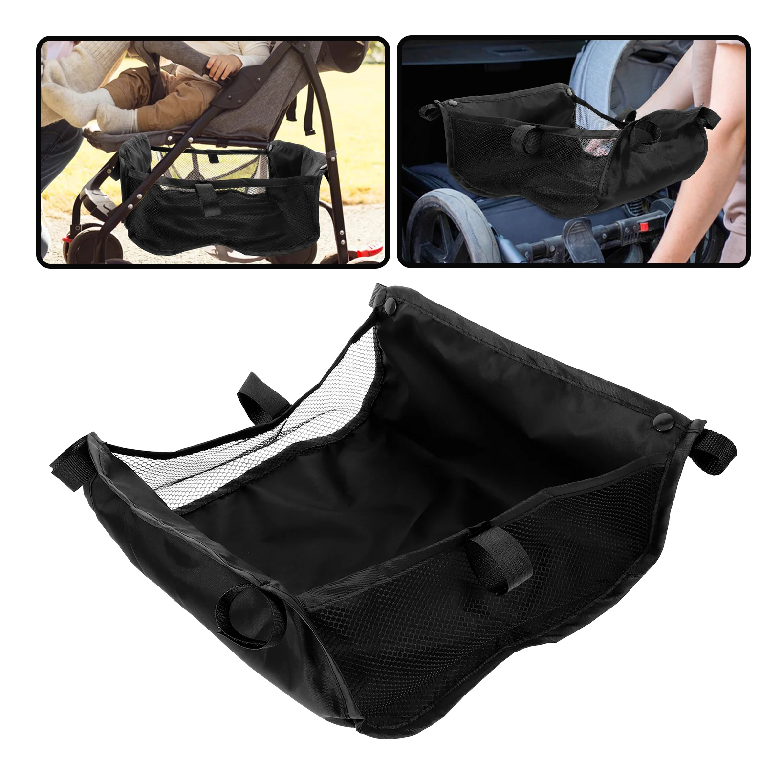 Cesta inferior para cochecito de bebé, bolsa de almacenamiento, organizador, ventilador