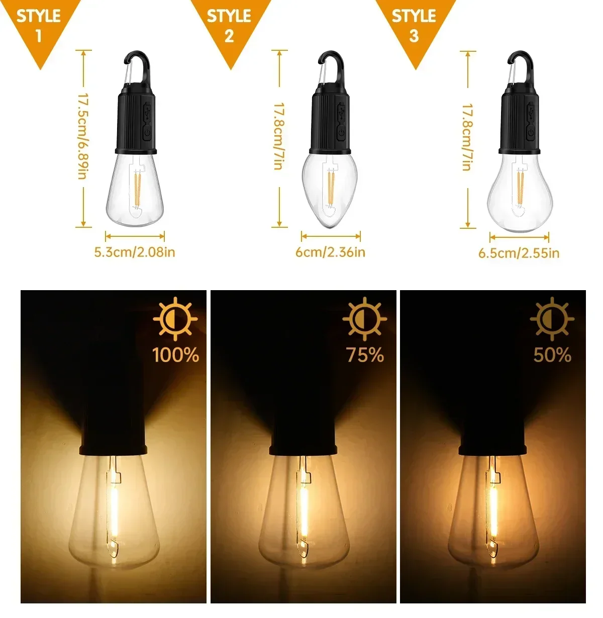 LED 캠핑 라이트 Type-C USB 충전식 방수 400mAh 100LM 텐트 라이트 후크 3가지 모드 야외 조명