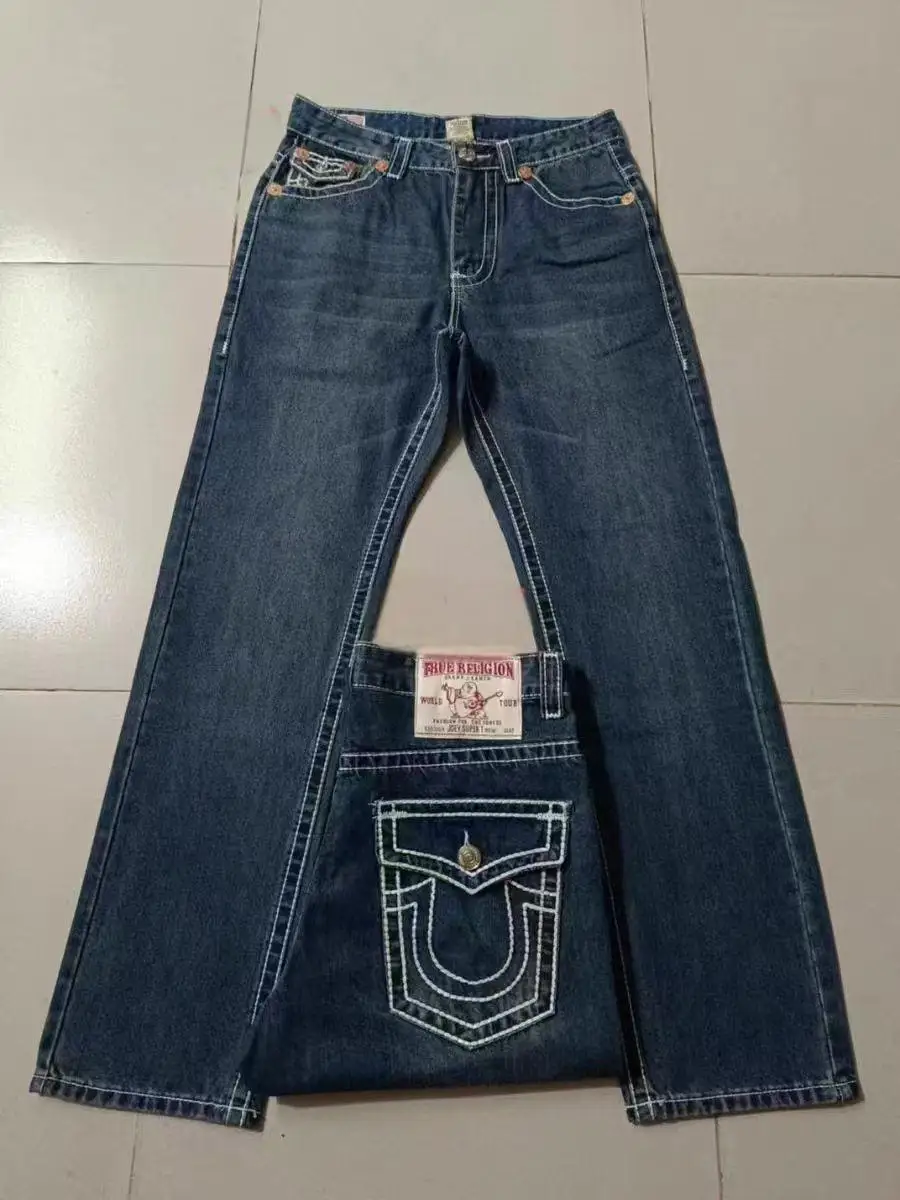 Pantalones vaqueros religiosos rojos Harajuku Y2k, Vaqueros rectos holgados informales de calle con costuras rojas y blancas de Buda grande, ropa para hombre