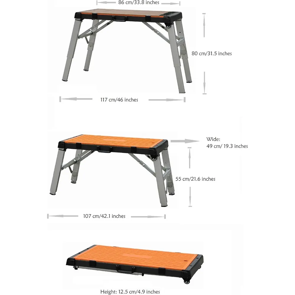 WINTOOLS 4-in-1 Multi-Function Portable Folding Workbench/Scaffold Platform/Creeper Carrier/Hand Truck